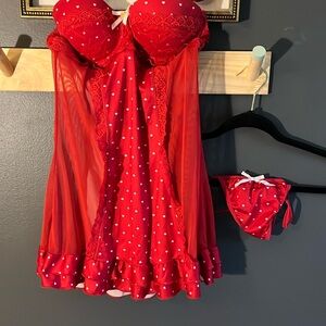 Red heart strapless lingerie